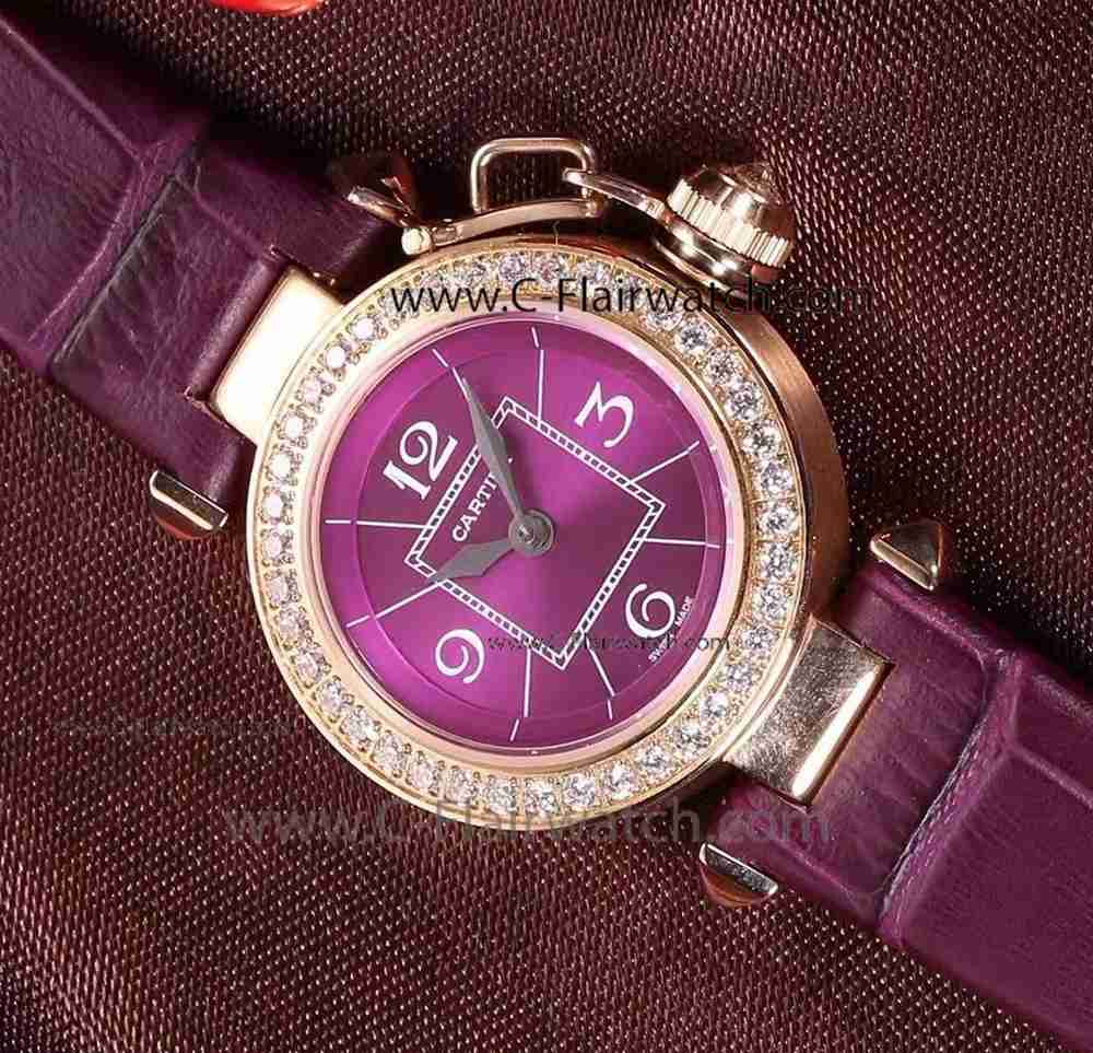 AAA Grade Cartier Pasha Diamond Lady Wristwatch Purple Dial